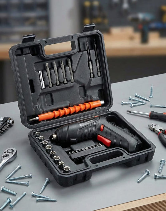 Rechargeable Cordless Screwdriver Kit (47 Pcs) – Multi-Function Electric Drill Set with Flexible Shaft, Screw Bits, Sockets & Carrying Case for DIY Home Repairs