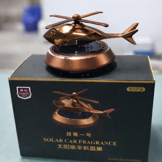 🚁 Solar-Powered Helicopter Car Air Freshener ✨   ⭐ Premium Bronze Finish | Dashboard Fragrance Diffuser 🌞