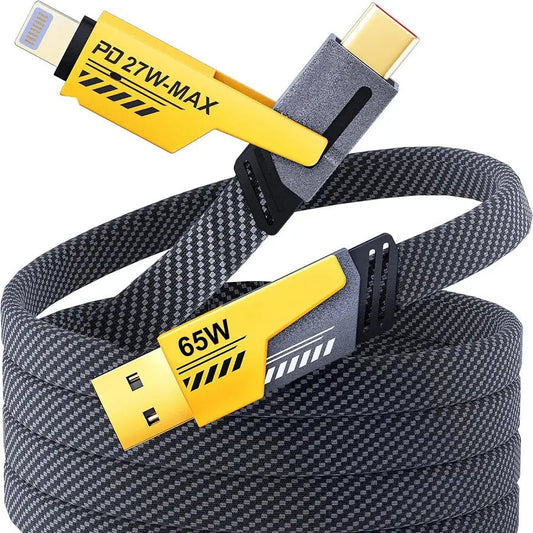 ⚡🔌 4-in-1 Fast Charging Cable – PD 27W Max | Type-C to Type-C, Type-C to Lightning, USB to Lightning & USB to Type-C | Nylon Braided Durable Cord | Universal Multi-Device Charging Cable for iPhone, Android & More 📱🚀