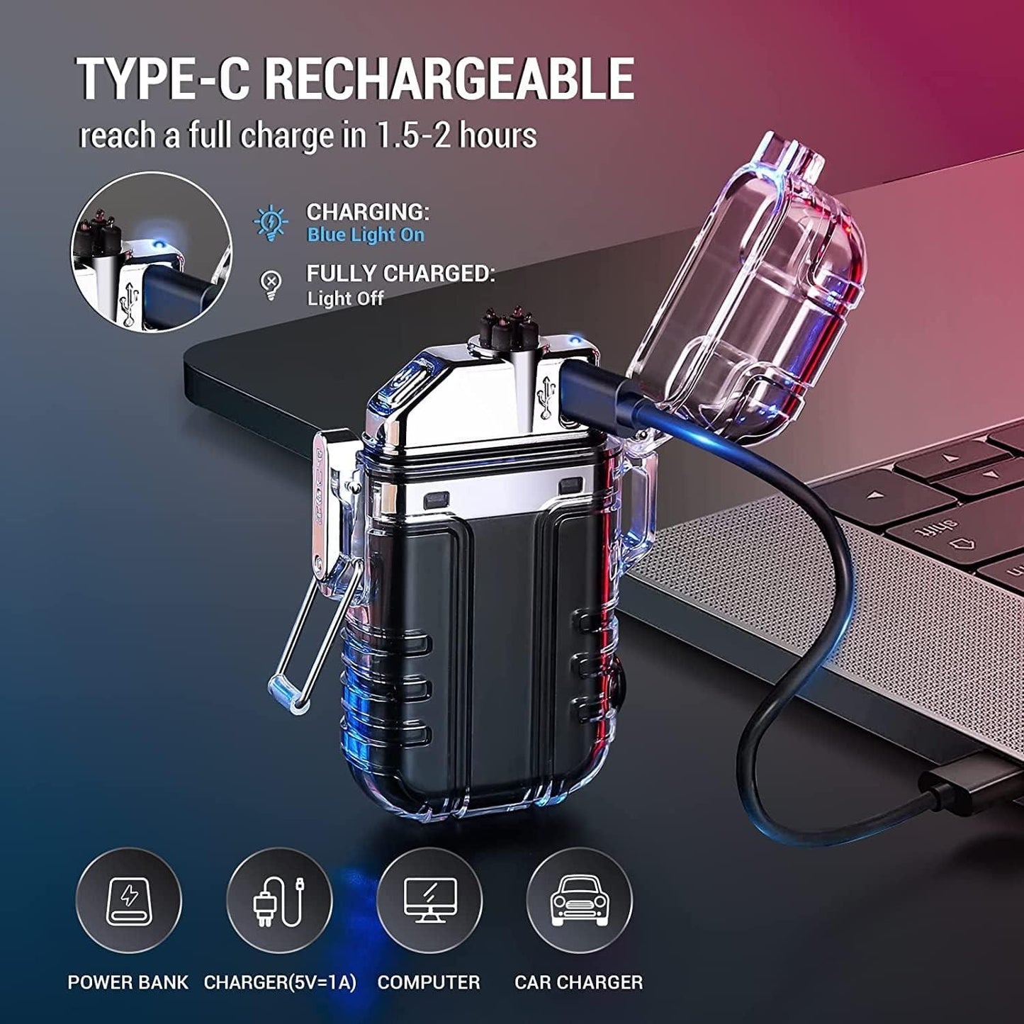 ⚡ Transparent Shell Double Arc Lighter + COB Flashlight | Waterproof & Windproof Survival Gear 🏕️