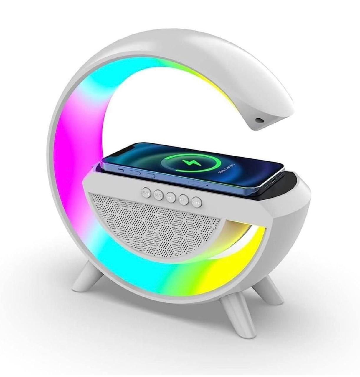 3-in-1 RGB LED Wireless Charging Speaker – Music Sync Ambient Light + Fast Qi Charger + Bluetooth Stereo Sound | Modern Bedside Lamp