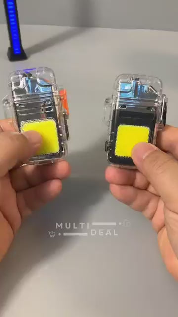 ⚡ Transparent Shell Double Arc Lighter + COB Flashlight | Waterproof & Windproof Survival Gear 🏕️