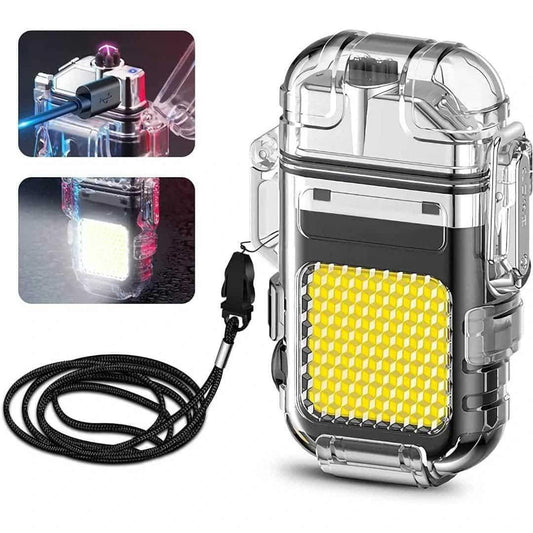 ⚡ Transparent Shell Double Arc Lighter + COB Flashlight | Waterproof & Windproof Survival Gear 🏕️
