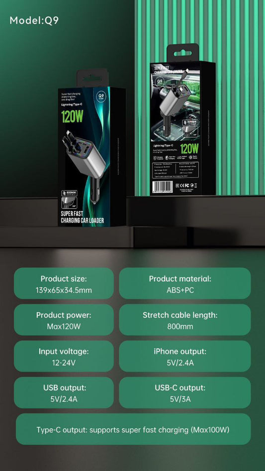 ⚡ Q9 Superfast 120W Car Charger  Power that keeps up with your drive 🚘💨  Meet your new road-trip essential. The Q9 Superfast Charging Car Loader is designed for people who hate waiting and love staying connected.